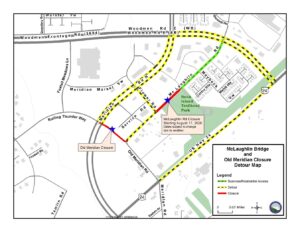 Map showing McLaughlin Bridge and Old Meridian Closure Detour