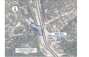 A map showing where work will be done on Fountain Ave near US Hwy 24 in El Paso County